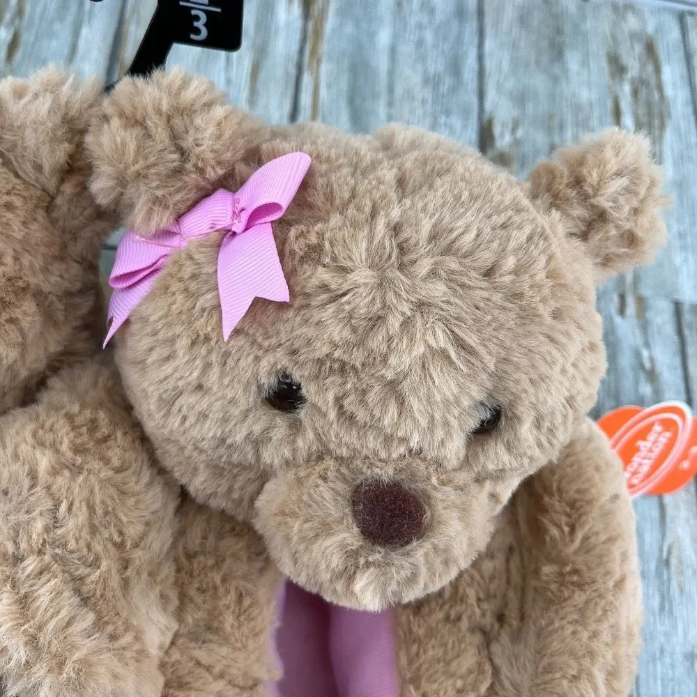 Little Girls Plush Teddy Bear Slippers Shoes Size 2/3